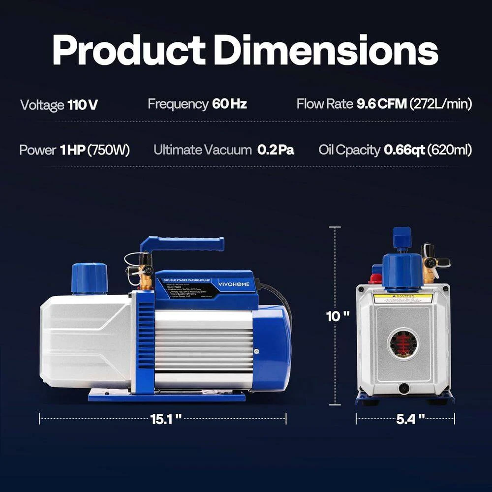 110-Volt 1 HP 9.6 CFM Dual Stage HVAC Vacuum Pump And 4-Way AC Manifold Gauge Set Kit With Leak Detector 7 110-Volt 1 HP 9.6 CFM Dual Stage HVAC Vacuum Pump And 4-Way AC Manifold Gauge Set Kit With Leak Detector - Image 7
