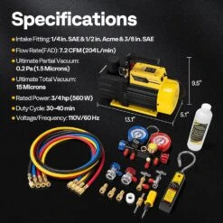 3/4 HP 7.2 CFM 2 Stage HVAC Vacuum Pump And 4 Way AC Manifold Gauge Set With Leak Detector -Fire Place Store vivohome hvac tools vh1694 76 1000