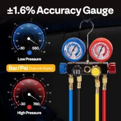 3/4 HP 7.2 CFM 2 Stage HVAC Vacuum Pump And 4 Way AC Manifold Gauge Set With Leak Detector -Fire Place Store vivohome hvac tools vh1694 fa 1000