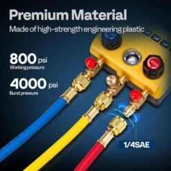 Refrigeration Digital HVAC Manifold Gauge Set With 2-Wired Temperature Clamp Probes And 3-Hoses Pressure And Temp Test -Fire Place Store vivohome hvac tools vh1747 4f 1000