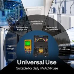 Refrigeration Digital HVAC Manifold Gauge Set With 2-Wired Temperature Clamp Probes And 3-Hoses Pressure And Temp Test -Fire Place Store vivohome hvac tools vh1747 76 1000