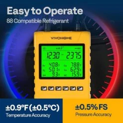 Refrigeration Digital HVAC Manifold Gauge Set With 2-Wired Temperature Clamp Probes And 3-Hoses Pressure And Temp Test -Fire Place Store vivohome hvac tools vh1747 c3 1000