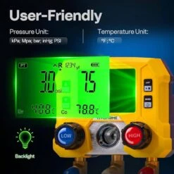 Digital HVAC Manifold Gauge Set With R134a R1234YF Quick Couplers And Can Taps 12 Digital HVAC Manifold Gauge Set With R134a R1234YF Quick Couplers And Can Taps -Fire Place Store vivohome hvac tools vh1748 1f 1000