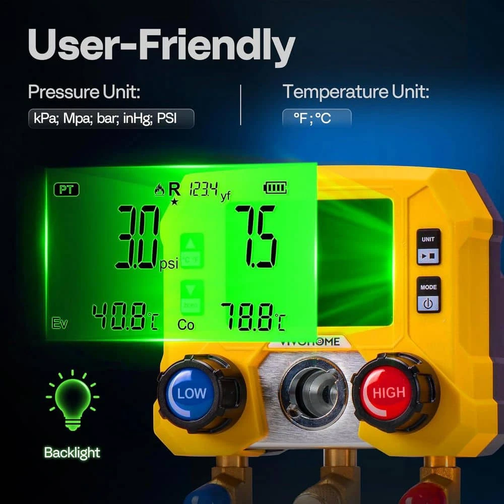 Digital HVAC Manifold Gauge Set With R134a R1234YF Quick Couplers And Can Taps 5 Digital HVAC Manifold Gauge Set With R134a R1234YF Quick Couplers And Can Taps - Image 5