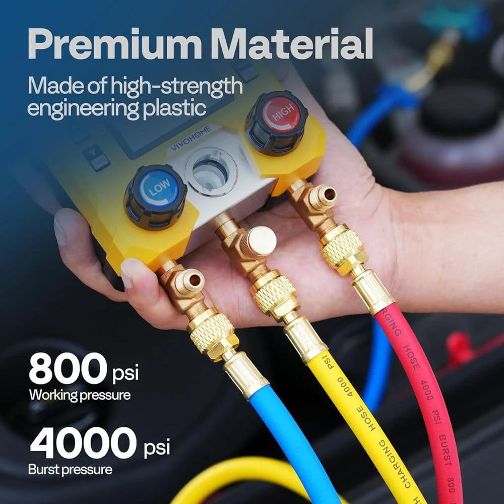 Digital HVAC Manifold Gauge Set With R134a R1234YF Quick Couplers And Can Taps 4 Digital HVAC Manifold Gauge Set With R134a R1234YF Quick Couplers And Can Taps - Image 4