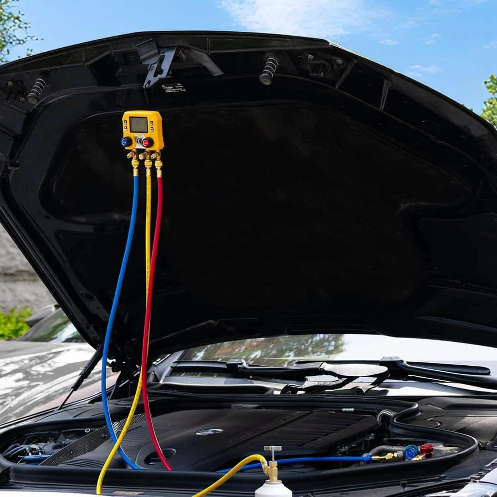 Digital HVAC Manifold Gauge Set With R134a R1234YF Quick Couplers And Can Taps 2 Digital HVAC Manifold Gauge Set With R134a R1234YF Quick Couplers And Can Taps - Image 2