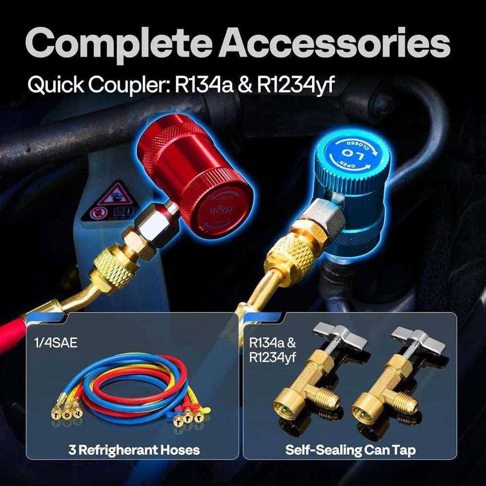 Digital HVAC Manifold Gauge Set With R134a R1234YF Quick Couplers And Can Taps 8 Digital HVAC Manifold Gauge Set With R134a R1234YF Quick Couplers And Can Taps - Image 8