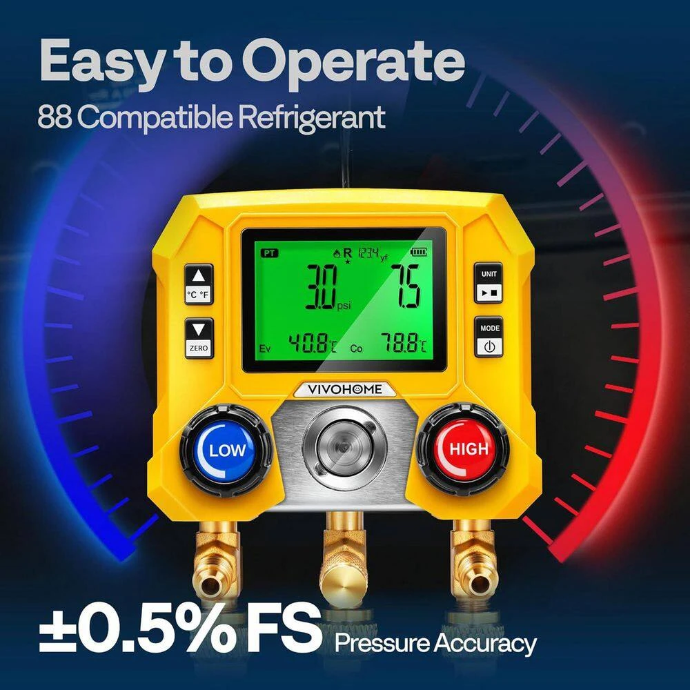 Digital HVAC Manifold Gauge Set With R134a R1234YF Quick Couplers And Can Taps 3 Digital HVAC Manifold Gauge Set With R134a R1234YF Quick Couplers And Can Taps - Image 3