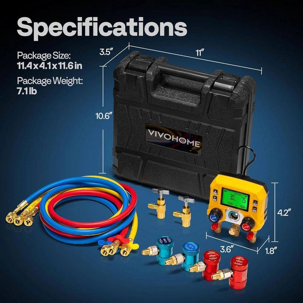 Digital HVAC Manifold Gauge Set With R134a R1234YF Quick Couplers And Can Taps 7 Digital HVAC Manifold Gauge Set With R134a R1234YF Quick Couplers And Can Taps - Image 7