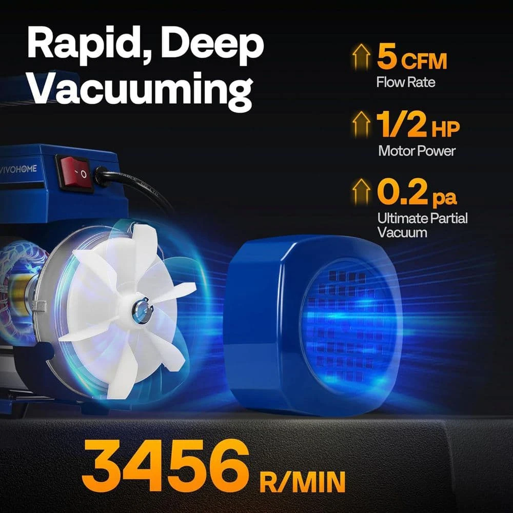 110V 1/2 HP 5CFM Dual Stage HVAC Vacuum Pump And AC Manifold Gauge Kit 3 110V 1/2 HP 5CFM Dual Stage HVAC Vacuum Pump And AC Manifold Gauge Kit - Image 3