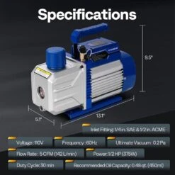 110V 1/2 HP 5CFM Dual Stage HVAC Vacuum Pump And AC Manifold Gauge Kit 13 110V 1/2 HP 5CFM Dual Stage HVAC Vacuum Pump And AC Manifold Gauge Kit -Fire Place Store vivohome hvac tools vh1753 76 1000