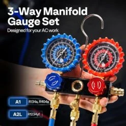Automotive 3-Way Manifold Gauge Set, Compatible With A1 And A2L Refrigerants -Fire Place Store vivohome hvac tools vh1770 4f 1000