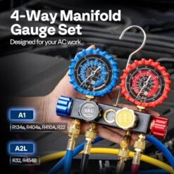 Automotive 4-Way Manifold Gauge Set, Compatible With A1 And A2L Refrigerants -Fire Place Store vivohome hvac tools vh1771 4f 1000