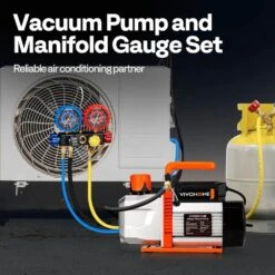 3/4 HP 7. 2CFM 2 Stage HVAC Vacuum Pump And 4 Way Manifold Gauge Kit With 5 Ft. Hoses For R134a R12 R22 R502 R410a -Fire Place Store vivohome hvac tools vh1784 76 1000