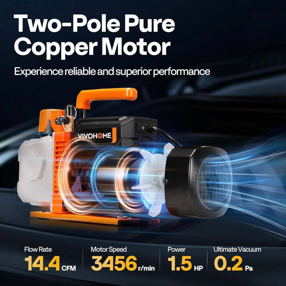 1.5 HP 14. 4CFM 2 Stage HVAC Vacuum Pump And 4 Way Manifold Gauge Kit With 5 Ft. Hoses For R134a R12 R22 R502 R410a 3 1.5 HP 14. 4CFM 2 Stage HVAC Vacuum Pump And 4 Way Manifold Gauge Kit With 5 Ft. Hoses For R134a R12 R22 R502 R410a - Image 3
