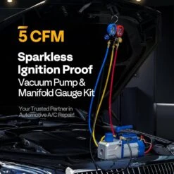 5 CFM Dual Stage Sparkless Ignition Proof HVAC Vacuum Pump And AC Manifold Gauge Kit -Fire Place Store vivohome hvac tools vh1803 c3 1000
