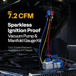 7.2 CFM Dual Stage Sparkless Ignition Proof HVAC Vacuum Pump And AC Manifold Gauge Kit -Fire Place Store vivohome hvac tools vh1804 c3 1000