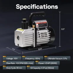 4.5 CFM 1/3 HP 110V Single Stage HVAC Vacuum Pump For R134a R12 R22 R502 R410a Systems -Fire Place Store vivohome hvac tools vh1807 76 1000