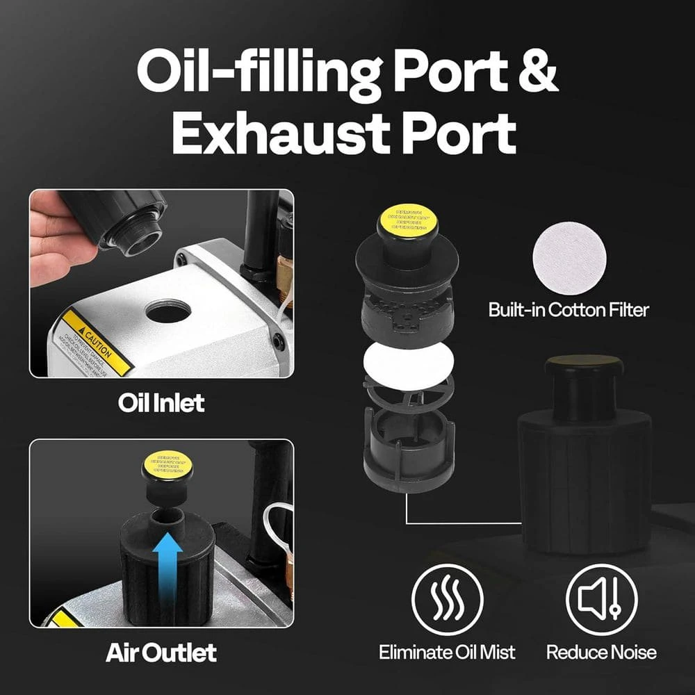110-Volt 1/4 HP 3.5 CFM Single Stage Rotary Vane Black Air Vacuum Pump Kit With AC Manifold Gauge 4 110-Volt 1/4 HP 3.5 CFM Single Stage Rotary Vane Black Air Vacuum Pump Kit With AC Manifold Gauge - Image 4
