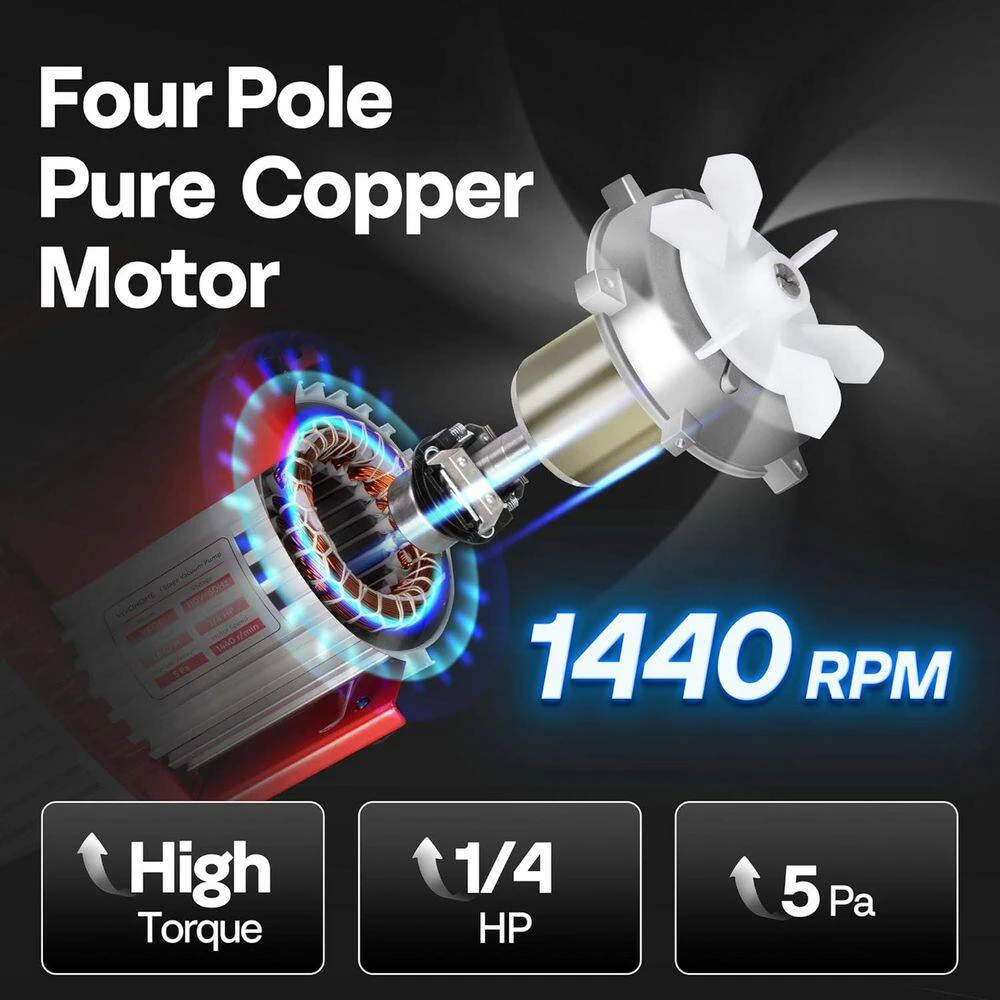 110-Volt 1/4 HP 3.5 CFM Single Stage Rotary Vane Red Air Vacuum Pump Kit With AC Manifold Gauge 2 110-Volt 1/4 HP 3.5 CFM Single Stage Rotary Vane Red Air Vacuum Pump Kit With AC Manifold Gauge - Image 2