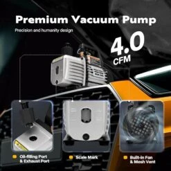 110-Volt 1/3 HP 4CFM Single Stage Rotary Vane Air Vacuum Pump And AC Manifold Gauge Set Kit With Leak Detector In Black 10 110-Volt 1/3 HP 4CFM Single Stage Rotary Vane Air Vacuum Pump And AC Manifold Gauge Set Kit With Leak Detector In Black -Fire Place Store vivohome hvac tools vh322 bk 1f 1000