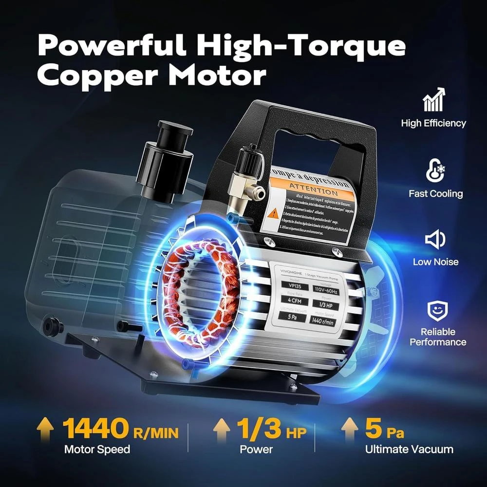 110-Volt 1/3 HP 4CFM Single Stage Rotary Vane Air Vacuum Pump And AC Manifold Gauge Set Kit With Leak Detector In Black 3 110-Volt 1/3 HP 4CFM Single Stage Rotary Vane Air Vacuum Pump And AC Manifold Gauge Set Kit With Leak Detector In Black - Image 3