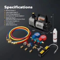110-Volt 1/3 HP 4CFM Single Stage Rotary Vane Air Vacuum Pump And AC Manifold Gauge Set Kit With Leak Detector In Black 13 110-Volt 1/3 HP 4CFM Single Stage Rotary Vane Air Vacuum Pump And AC Manifold Gauge Set Kit With Leak Detector In Black -Fire Place Store vivohome hvac tools vh322 bk 76 1000