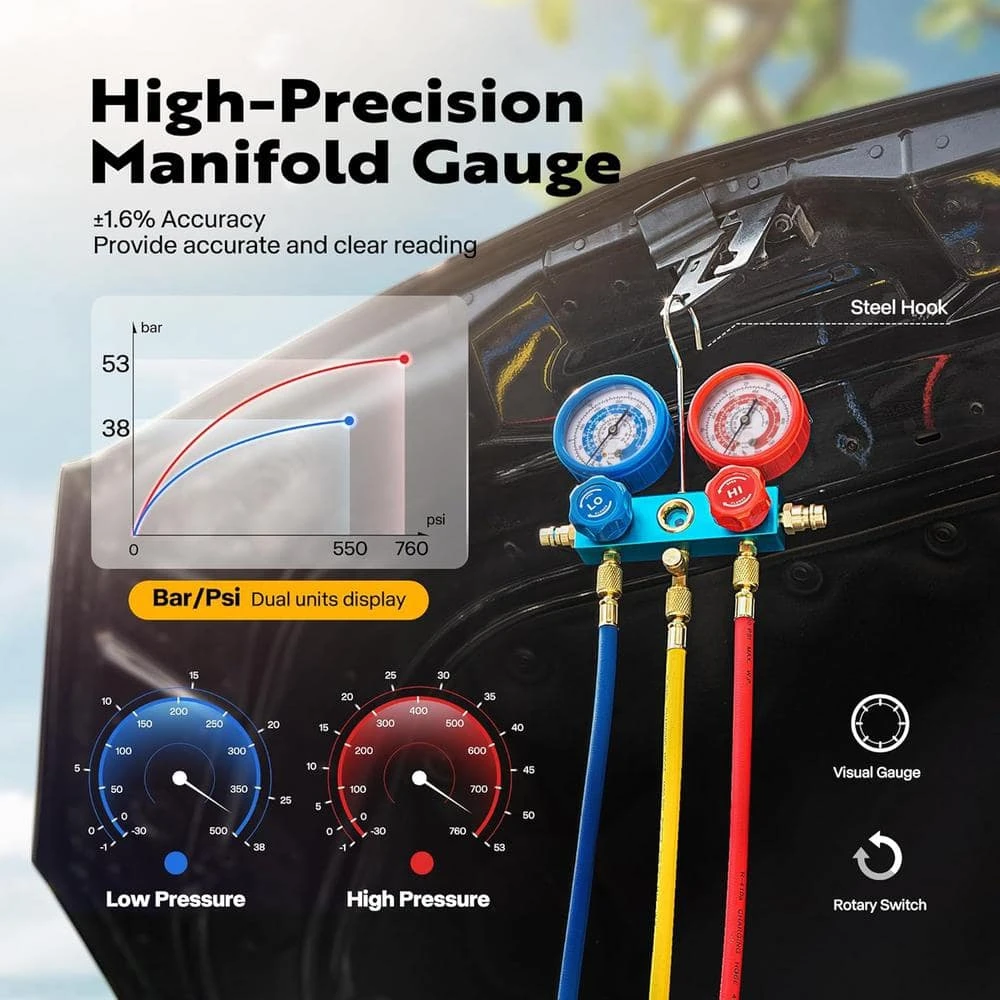 3.5 CFM Single Stage Rotary Vane Air Vacuum Pump And R134A AC Manifold Gauge Set For Refrigeration Recharging, Black 5 3.5 CFM Single Stage Rotary Vane Air Vacuum Pump And R134A AC Manifold Gauge Set For Refrigeration Recharging, Black - Image 5