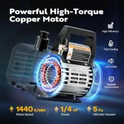 3.5 CFM Single Stage Rotary Vane Air Vacuum Pump And R134A AC Manifold Gauge Set For Refrigeration Recharging, Black 9 3.5 CFM Single Stage Rotary Vane Air Vacuum Pump And R134A AC Manifold Gauge Set For Refrigeration Recharging, Black -Fire Place Store vivohome hvac tools vh453 bk 4f 1000