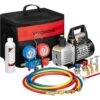 3.5 CFM Single Stage Rotary Vane Air Vacuum Pump And R134A AC Manifold Gauge Set For Refrigeration Recharging, Black