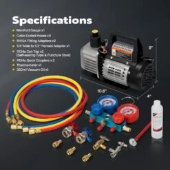 3.5 CFM Single Stage Rotary Vane Air Vacuum Pump And R134A AC Manifold Gauge Set For Refrigeration Recharging, Black 13 3.5 CFM Single Stage Rotary Vane Air Vacuum Pump And R134A AC Manifold Gauge Set For Refrigeration Recharging, Black -Fire Place Store vivohome hvac tools vh453 bk 76 1000