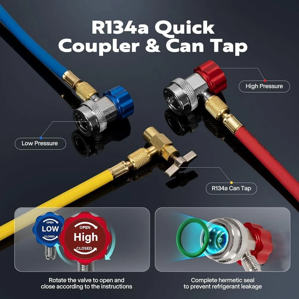 3.5 CFM Single Stage Rotary Vane Air Vacuum Pump And R134A AC Manifold Gauge Set For Refrigeration Recharging, Black 6 3.5 CFM Single Stage Rotary Vane Air Vacuum Pump And R134A AC Manifold Gauge Set For Refrigeration Recharging, Black - Image 6