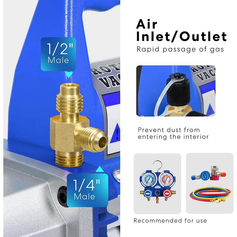 110-Volt 1/3 HP 4.5 CFM Single Stage Rotary Vane Air Vacuum Pump With Oil Bottle 4 110-Volt 1/3 HP 4.5 CFM Single Stage Rotary Vane Air Vacuum Pump With Oil Bottle - Image 4