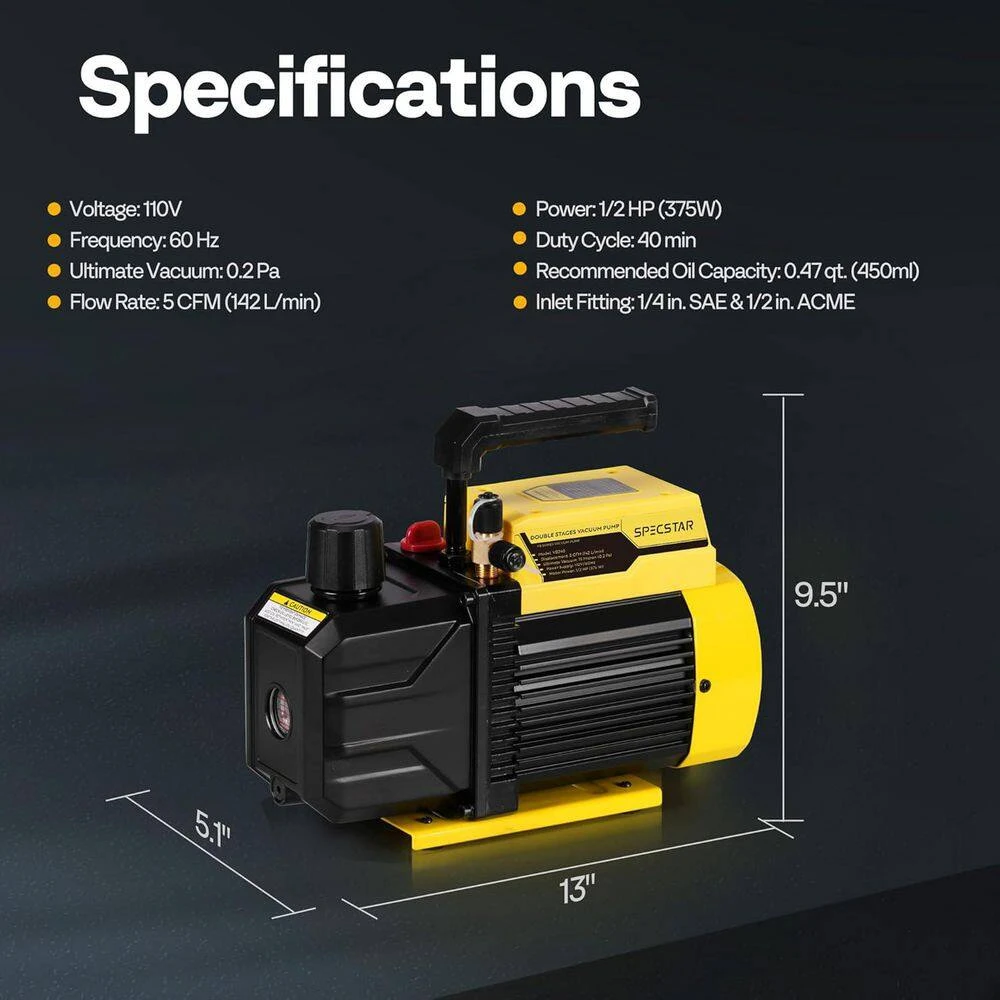 110-Volt 1/2 HP 5 CFM Dual Stage Rotary Vane Air Vacuum Pump 4 110-Volt 1/2 HP 5 CFM Dual Stage Rotary Vane Air Vacuum Pump - Image 4