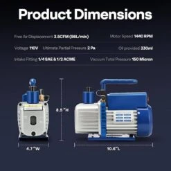 1/4 HP 3.5 CFM 110V Single Stage HVAC Vacuum Pump For Air Conditioner Refrigeration Maintenance With Oil Bottle -Fire Place Store vivohome hvac tools wal vh1396us 76 1000