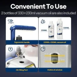 1/2 HP 5 CFM 110V Dual Stage HVAC Vacuum Pump For Air Conditioner Servicing Resin Degassing With 2 Oil Bottles -Fire Place Store vivohome hvac tools wal vh1397us 1f 1000