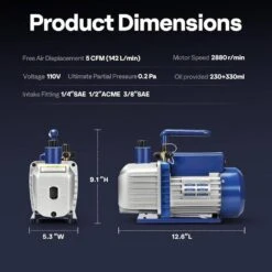 1/2 HP 5 CFM 110V Dual Stage HVAC Vacuum Pump For Air Conditioner Servicing Resin Degassing With 2 Oil Bottles -Fire Place Store vivohome hvac tools wal vh1397us fa 1000