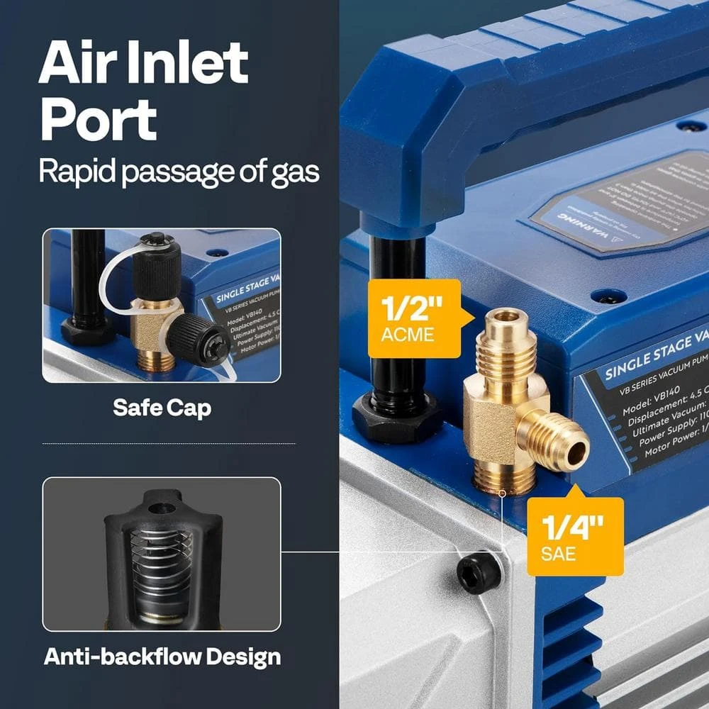 110-Volt 1/3 HP 4.5CFM Single Stage HVAC Vacuum Pump Kit With 4 Way AC Manifold Gauge, Leak Detector 4 110-Volt 1/3 HP 4.5CFM Single Stage HVAC Vacuum Pump Kit With 4 Way AC Manifold Gauge, Leak Detector - Image 4