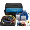 110-Volt 1/3 HP 4.5CFM Single Stage HVAC Vacuum Pump Kit With 4 Way AC Manifold Gauge, Leak Detector