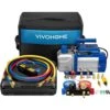 110-Volt 1/3 HP 5CFM Single Stage HAVC Vacuum Pump Kit With 4 Way AC Manifold Gauge And Leak Detector