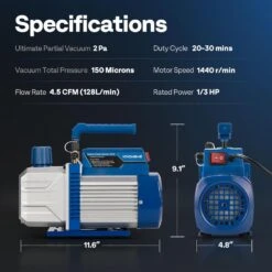 110-Volt 1/3 HP 4.5CFM Single Stage HVAC Vacuum Pump Kit With AC Manifold Gauge -Fire Place Store vivohome hvac tools wal vh1417us 76 1000