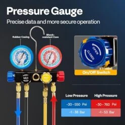 110-Volt 1 HP 9.6CFM Dual Stage HVAC Vacuum Pump And 4 Way AC Manifold Gauge Set Kit With Leak Detector -Fire Place Store vivohome hvac tools wal vh1447us 44 1000
