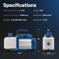 1.5 HP 14.4 CFM 2 Stage HVAC Vacuum Pump For R134a R12 R22 R502 R410a Systems -Fire Place Store vivohome hvac tools wal vh1448us 76 1000