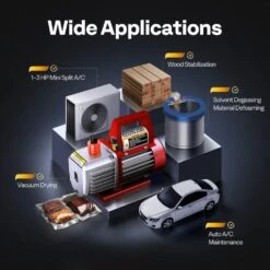 110-Volt 1/2 HP 5 CFM Dual Stage Rotary Vane HVAC Air Vacuum Pump With Oil Bottle In Red -Fire Place Store vivohome hvac tools wal vh321us re fa 1000