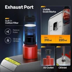 110-Volt 1/4 HP 3.5 CFM Single Stage Rotary Vane Air Vacuum Pump With Oil Bottle In Red -Fire Place Store vivohome hvac tools wal vh409us re 1f 1000