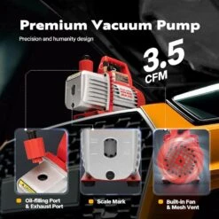 110-Volt 1/4 HP 3.5 CFM Single Stage Rotary Vane Air Vacuum Pump And R134a AC Manifold Gauge Set With Thermometer In Red 9 110-Volt 1/4 HP 3.5 CFM Single Stage Rotary Vane Air Vacuum Pump And R134a AC Manifold Gauge Set With Thermometer In Red -Fire Place Store vivohome hvac tools wal vh453us re 4f 1000