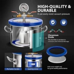 1.5 Gal. Stainless Steel Vacuum Degassing Chamber Kit With 3.5 CFM 1/4 HP Single Stage Vacuum Pump -Fire Place Store vivohome hvac tools wal vh933us 1f 1000