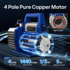 110V 1/3 HP 4CFM Single Stage Rotary Vane Air Vacuum Pump And R134a AC Manifold Gauge Set Kit -Fire Place Store vivohome hvac tools x001zcvosf c3 1000