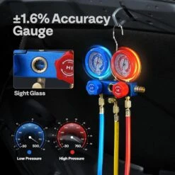 110V 1/3 HP 4CFM Single Stage Rotary Vane Air Vacuum Pump And R134a AC Manifold Gauge Set Kit -Fire Place Store vivohome hvac tools x001zcvosf fa 1000