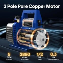 110-Volt 1/2 HP 5 CFM Dual Stage Rotary Vane HVAC Air Vacuum Pump With Oil Bottle -Fire Place Store vivohome hvac tools x001ze5n03 1f 1000